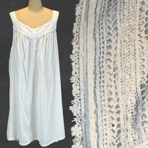 VINTAGE Swiss dot lace nightgown 100% cotton midi sleeveless prairie dress gown